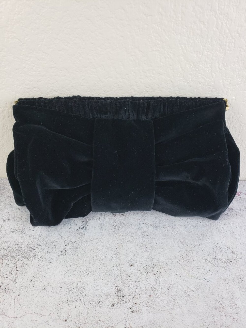 Tara Jarmon Sous le Sable Clutch Purse Black Velvet Velour Bow Shaped Evening